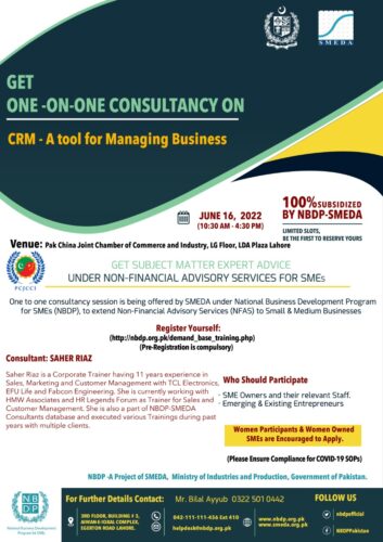 one-on-one consultancy session on "CRM - A tool for Managing Business"
