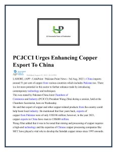 4 August 2022 - PCJCCI keen to export copper to China 2