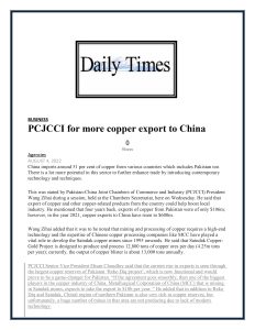 4 August 2022 - PCJCCI keen to export copper to China 4