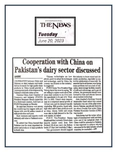 20th June 2023 - PCJCCI keen to boost Pakistan’s dairy sector with China’s help