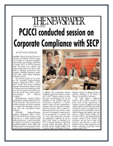 PCJCCI conducted session on Corporate Compliance with SECP