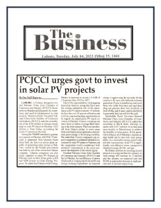 PCJCCI urged government to invest in Solar PV projects